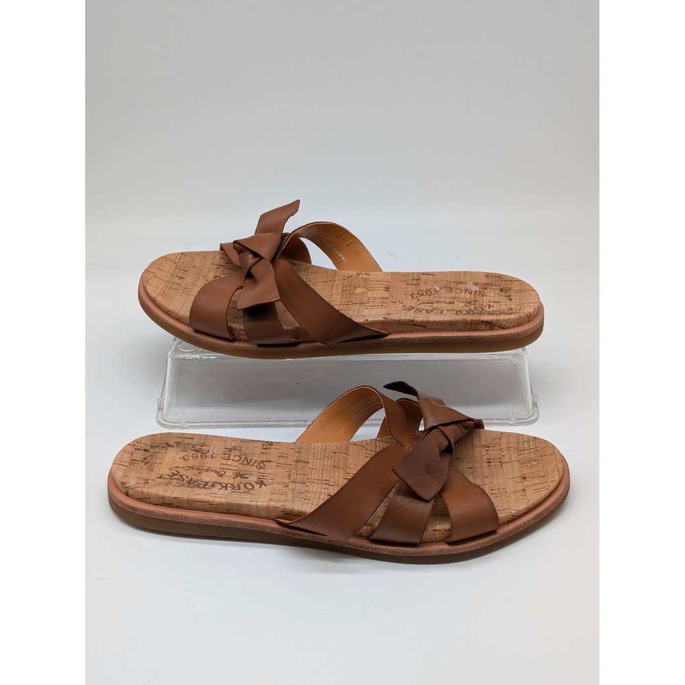 Kork-Ease Leather Slide Sandals Women's Size 6 Brown Cork Footbed Knot Comfort